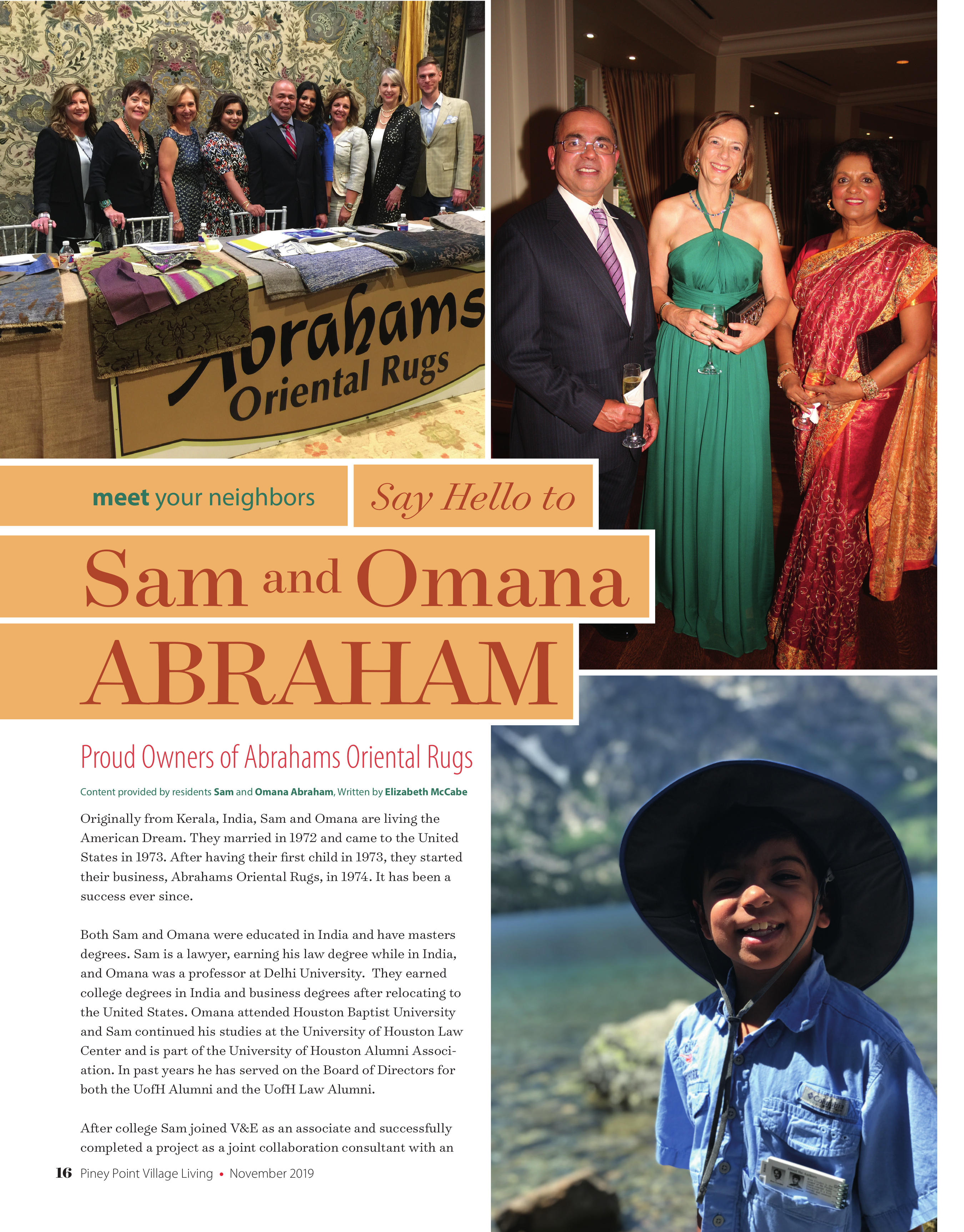 Houston Rugs and the Abraham Family Featured in Piney Point Living Magazine - November 2019 Issue 2
