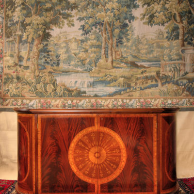 French Tapestry with Italian hand carved cabinet scaled 1