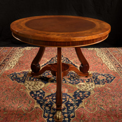 Hand crafted round Italian table on antique farahan rug scaled 1