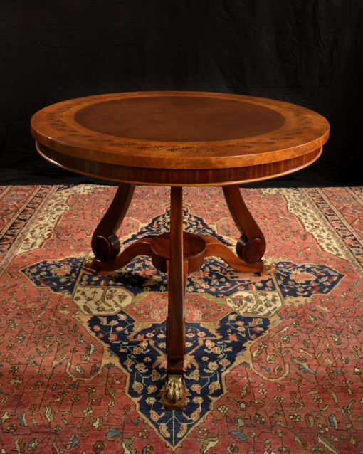 Hand Crafted Round Italian Table On Antique Farahan Rug Scaled 1