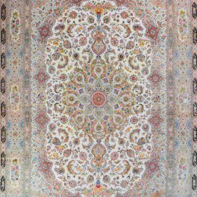 Palace size semi antique silk Tabriz Size 12 x 17. signed master piece